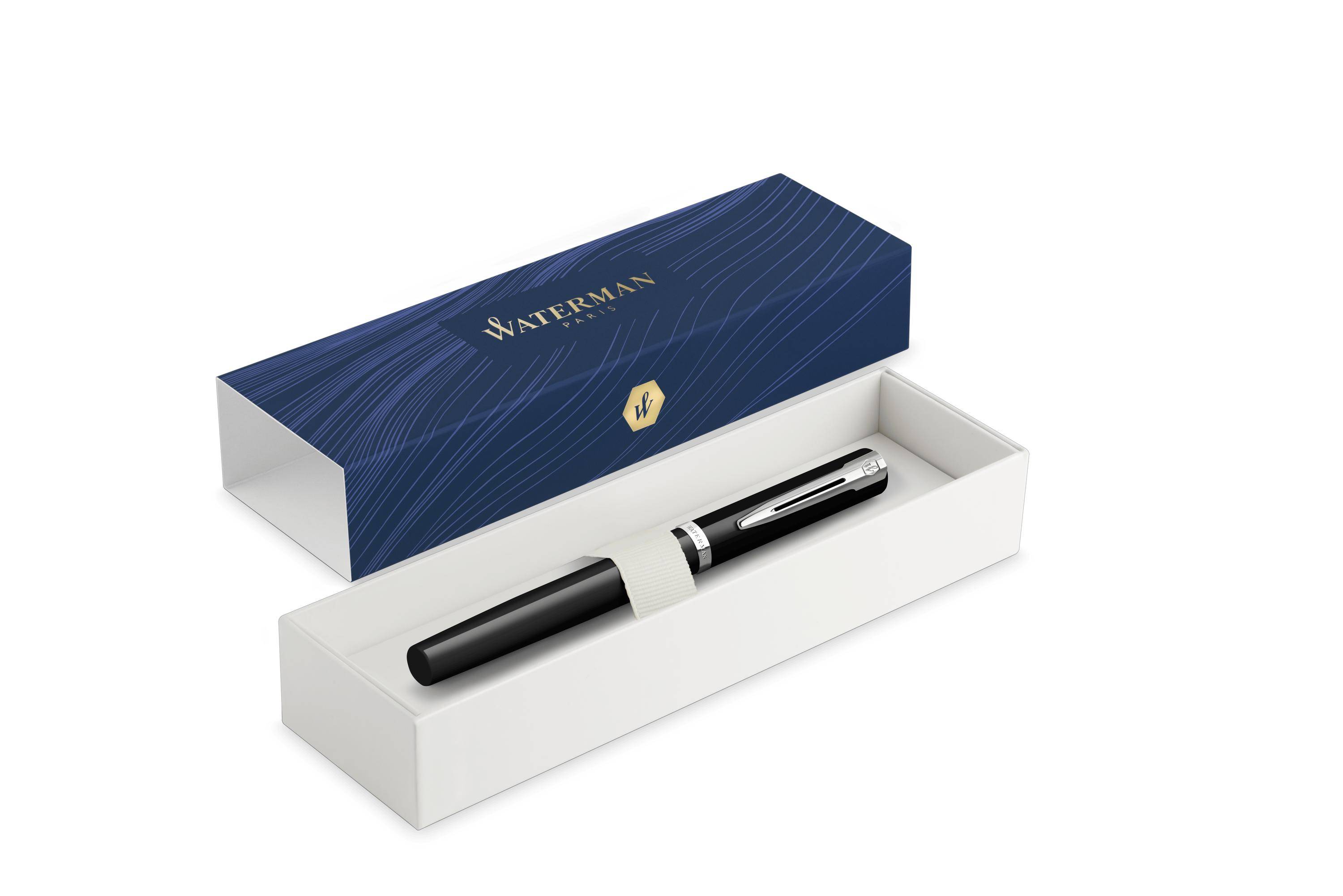 WATERMAN vulpen IMPRESSION zwarte lak CT M blauwe geschenkdoos-1