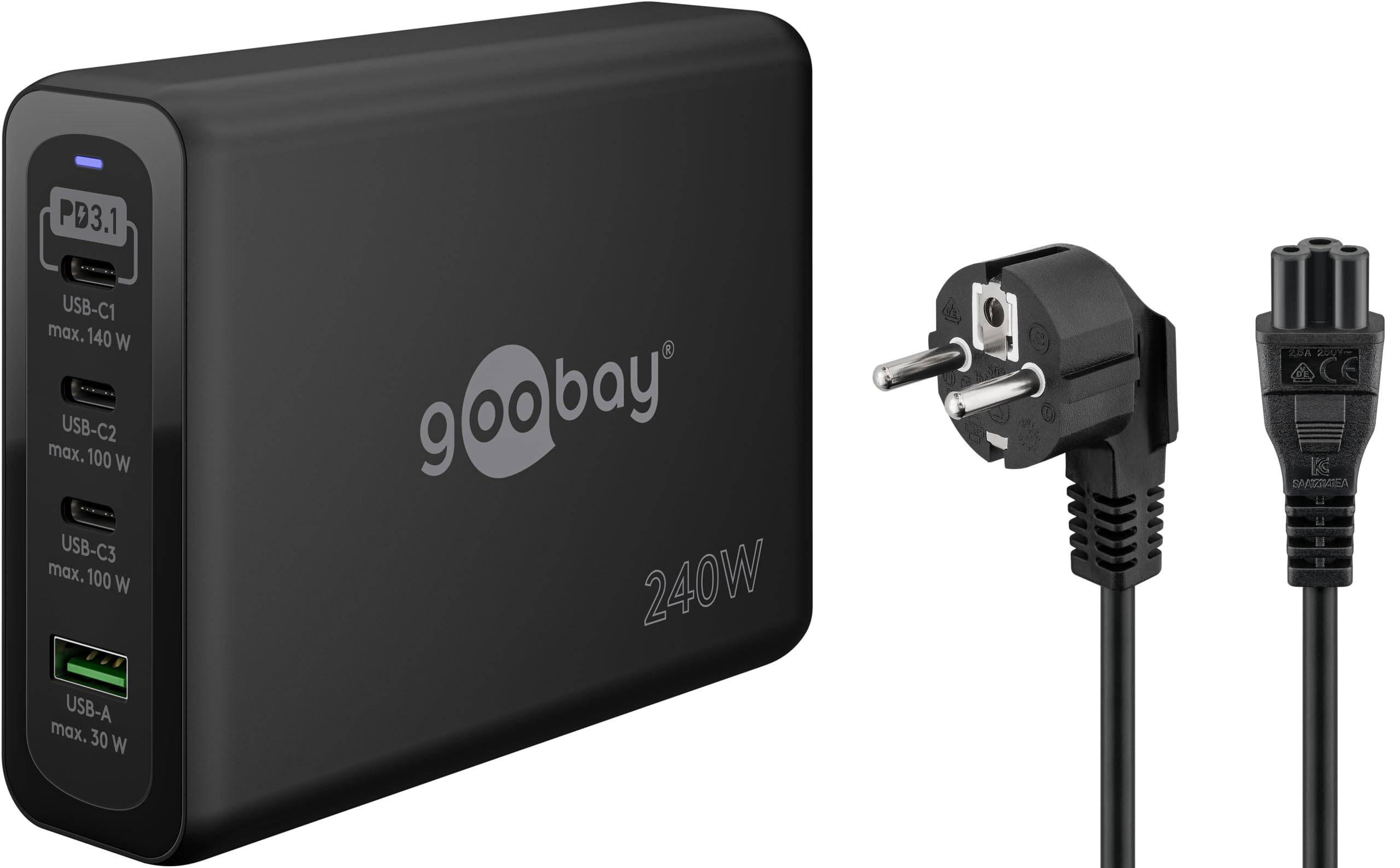 Goobay thuislader met 3x USB-C PD en 1x USB-A QC | GaN | 240W | zwart-1