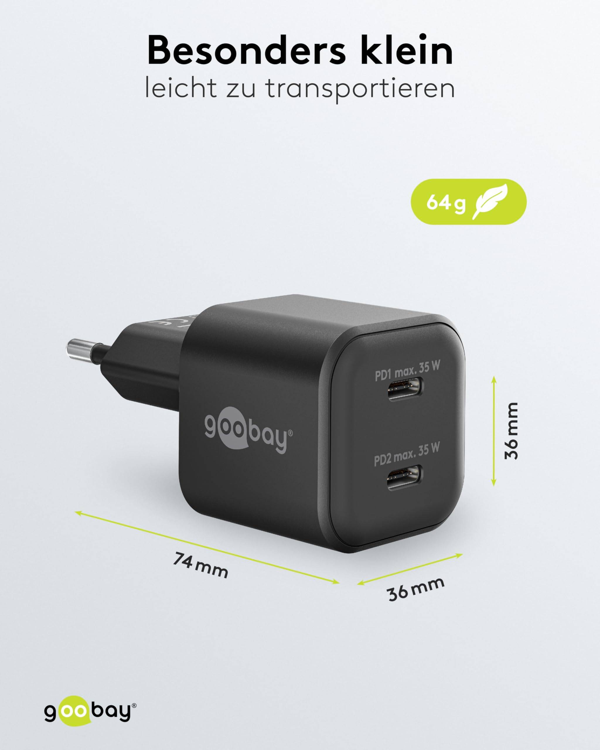 Goobay nano USB lader | 2x USB-C PD | GaN | 35W | zwart-1
