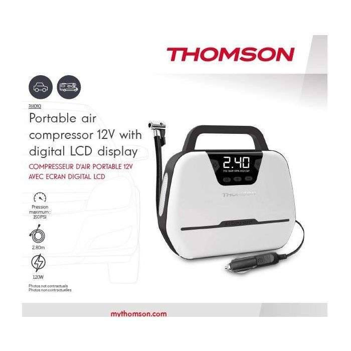 Luchtcompressor - THOMSON - 12V - LCD digitaal display - Geïntegreerde werklamp - Maximale druk 150 PSA-2