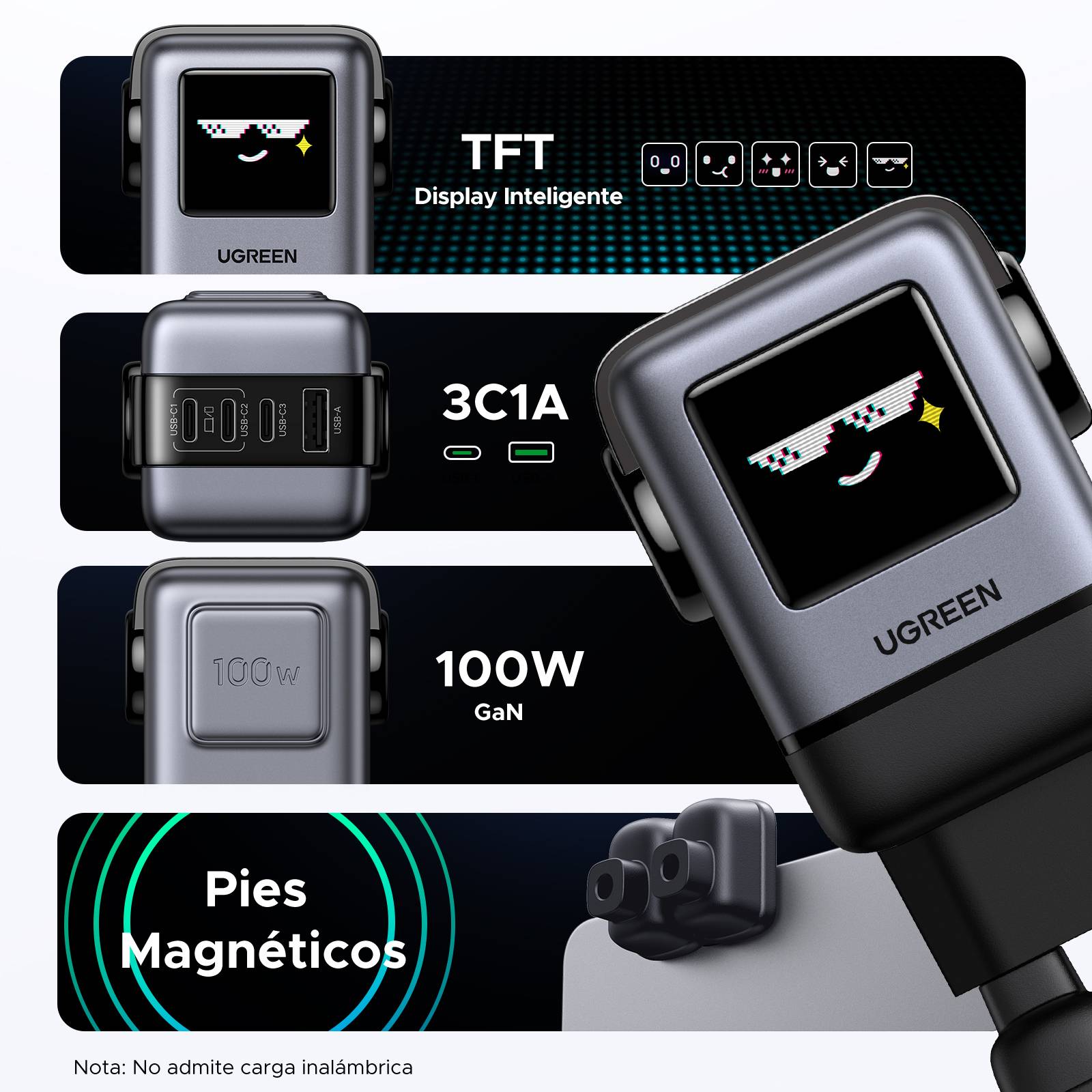 UGREEN CARGADOR USB-A+3*USB-C 100W GAN FAST (UG45515B)-4