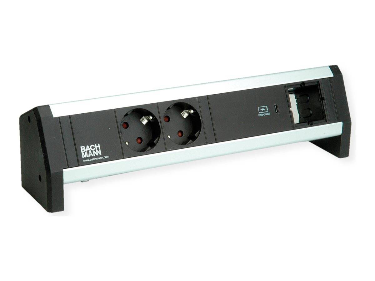 BACHMANN DESK 2xbeveiligd contact USB C, USB Lader 60W 1xABD GST18-1