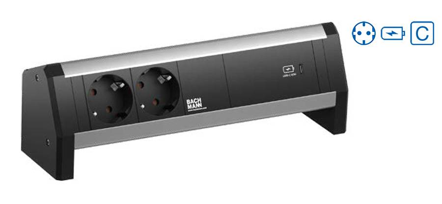 BACHMANN DESK 2xbeveiligd contact USB C, USB Lader 60W 1xABD GST18-2