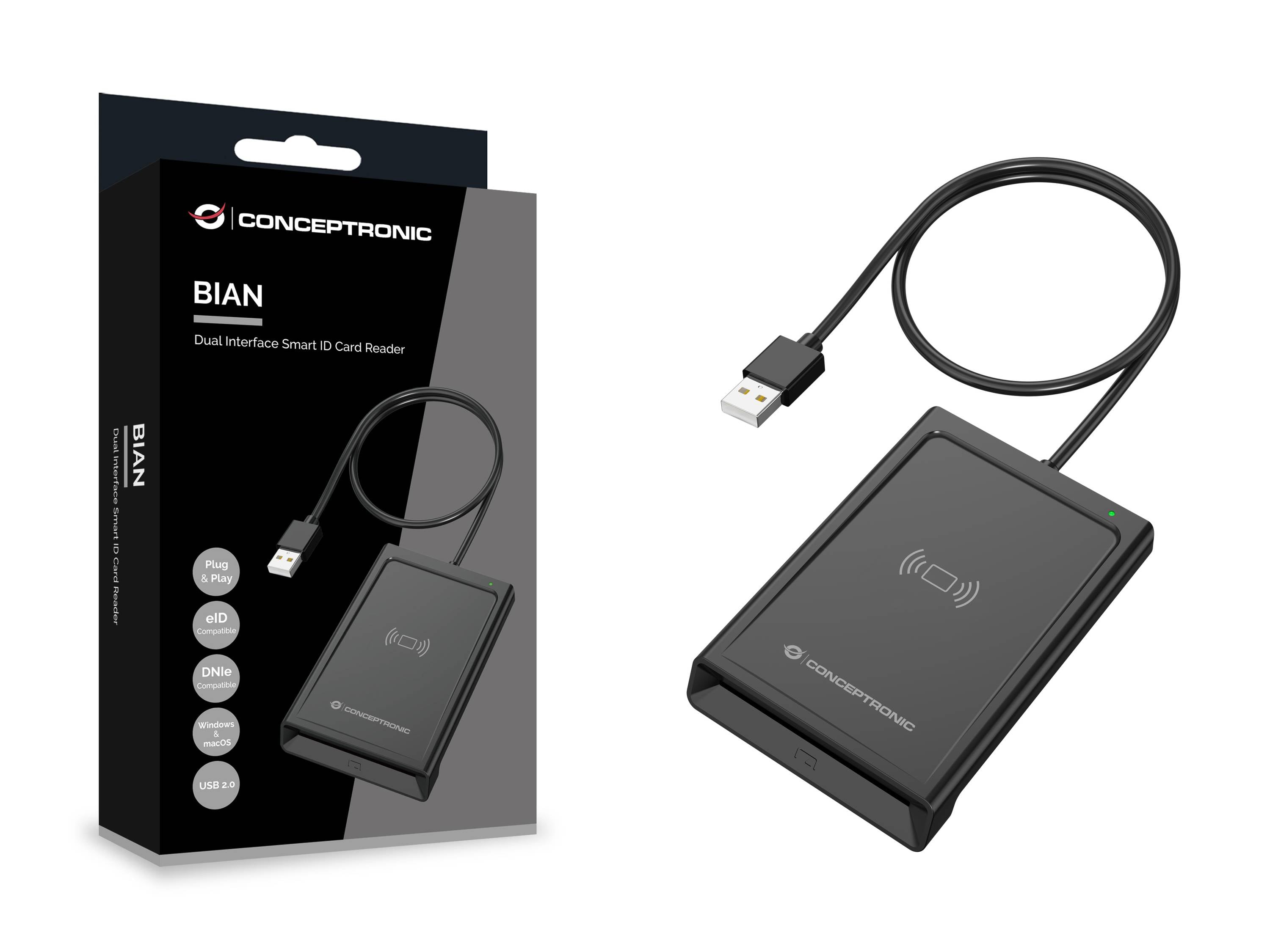 Conceptronic BIAN11B Smartcardlezer, interne USB-poort (USB 2.0), zwart-3