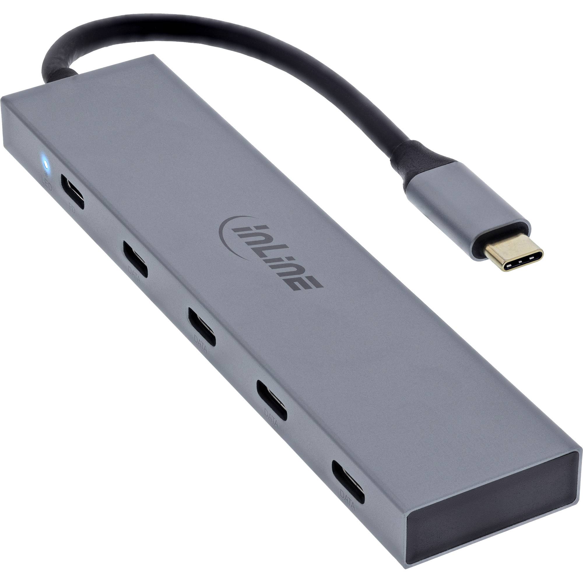 InLine USB hub (USB-C) | 4x USB-C + 1x USB-C PD 100W | USB3.1 10 Gbps | aluminium | 0,15 meter-0