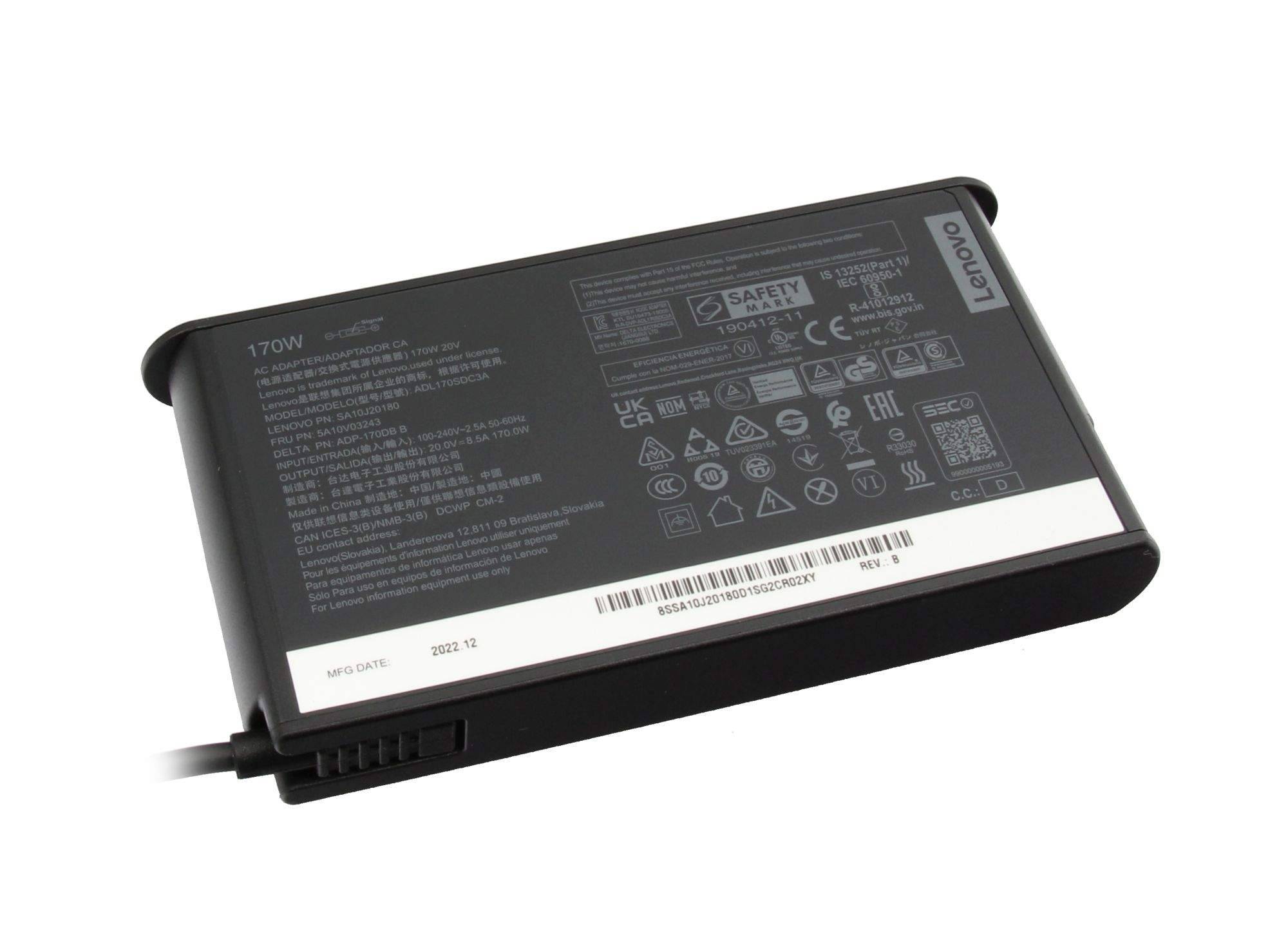 Lenovo 170W AC-adapter voor Lenovo ThinkPad-laptops, 20V uitgang, 8,5A stroomsterkte, gele slanke stekker, universele in-1