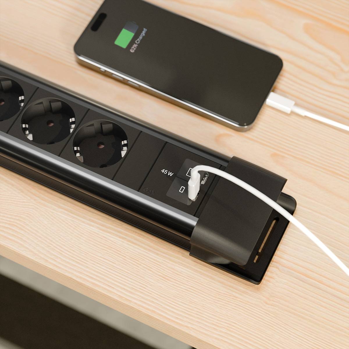 BACHMANN CONNECTUS 6xCEE7/3 1xSchalter, 1xUSB C/C 45W L=2,0m CEE7/7 schwarz-1
