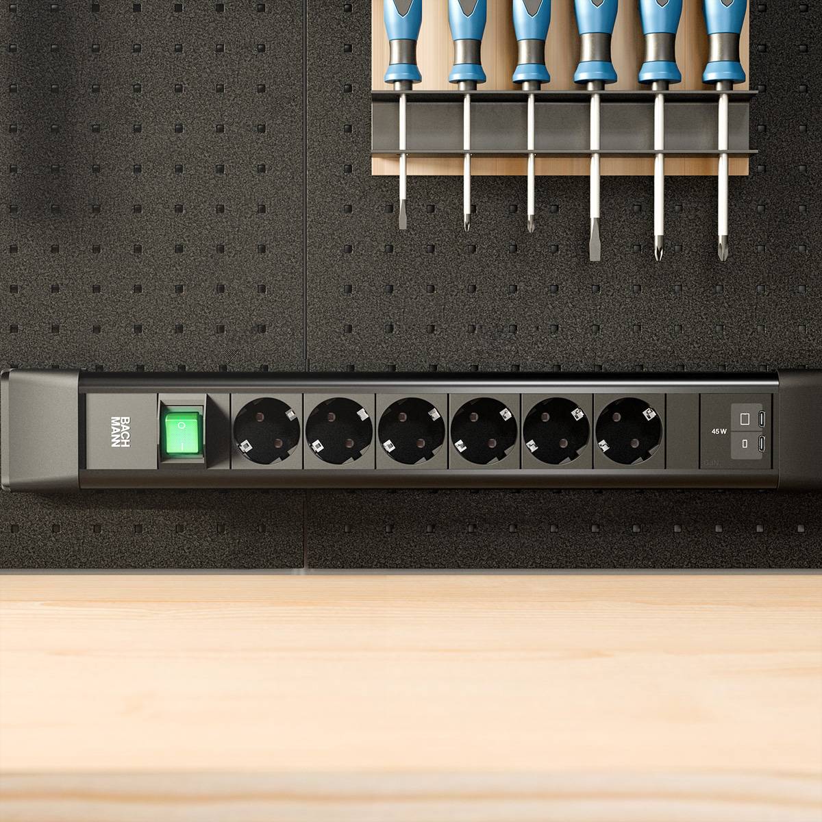 BACHMANN CONNECTUS 6xCEE7/3 1xSchalter, 1xUSB C/C 45W L=2,0m CEE7/7 schwarz-2