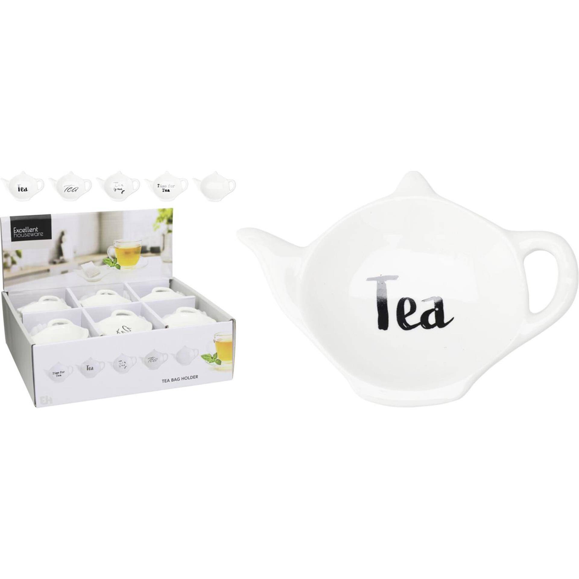 Excellent Houseware Porseleinen Theezakjeshouder Theepot Wit Assorti-0