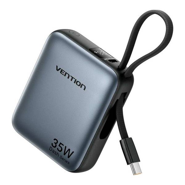 VN1 Vention 10000mAh 35W - powerbank met USB-C-kabel (grijs)