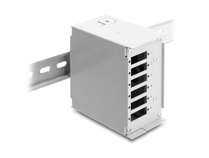 Delock Fiber Optic Patch Panel 6 port for SC Duplex or LC Quad grey metal for DIN rail mounting-0
