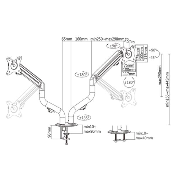 Gembird MA-DA2-02 Verstelbare Duo-monitor Desk Mount Arm - 17" tot 32" tot 8 kg voor 2 schermen-1