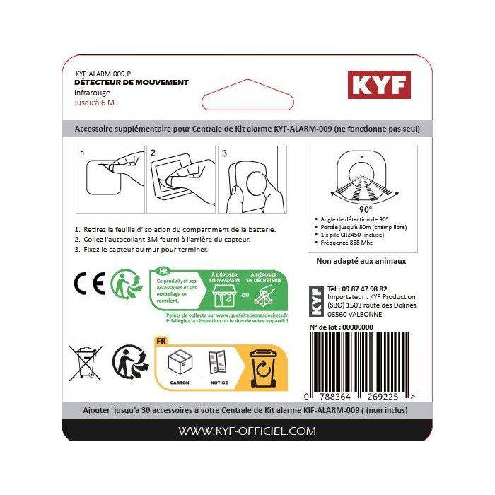 KYF Extra Bewegingssensor - Compatibel met KYF-ALARM-009 KYF-ALARM-012-3