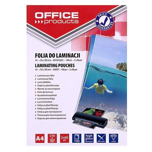 PBS OFFICE PRODUCTS Lamineerfolie, A4, 2x80 µm, glanzend, 100 stuks, transparant