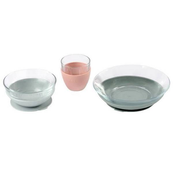 Béaba Eetset 4-delig Eucalyptus Glazen Maaltijdset, Gemaakt in Frankrijk 4-piece