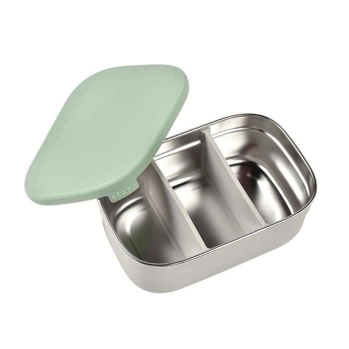 BEABA RVS Kinderlunchbox - Siliconen Deksel - Velvet Grijs en Saliegroen-0