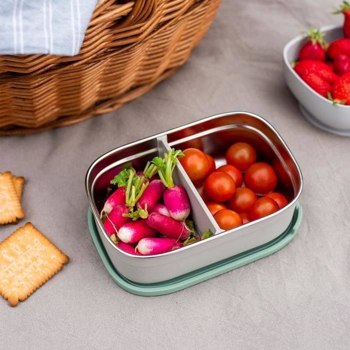 BEABA RVS Kinderlunchbox - Siliconen Deksel - Velvet Grijs en Saliegroen-2