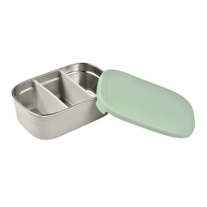 BEABA RVS Kinderlunchbox - Siliconen Deksel - Velvet Grijs en Saliegroen-3