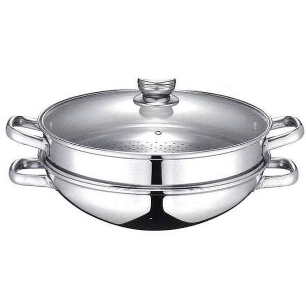 BAUMALU 2-in-1 Wok - 32 cm - Glazen deksel - Geschikt voor alle kookplaten, inclusief inductie