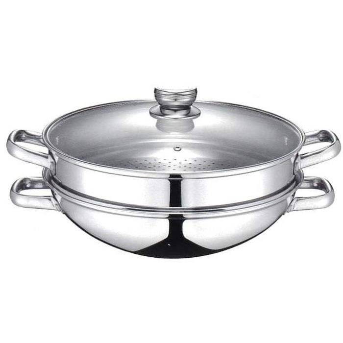 BAUMALU 2-in-1 Wok - 32 cm - Glazen deksel - Geschikt voor alle kookplaten, inclusief inductie-0