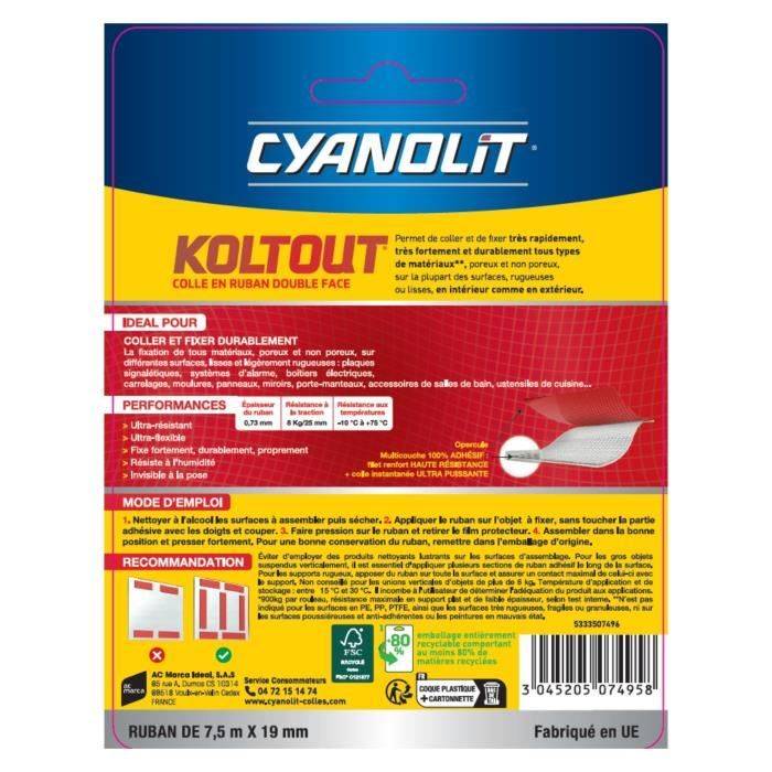 CYANOLIT Dubbelzijdige Lijmtape - Koltout XL - 7,5 m x 19 mm - Hoge Hechting - Discreet en Duurzaam-2