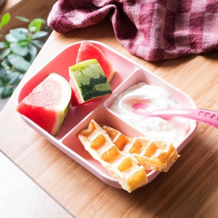 BEABA Baby Maaltijdset - Verdeelde Siliconen Bord + Lepel - Roze-3