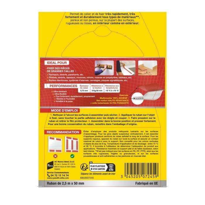CYANOLIT Dubbelzijdige Lijmtape - Koltout XXL - 2,5 x 49 mm - Hoge Hechting - Discreet en Sterk-2