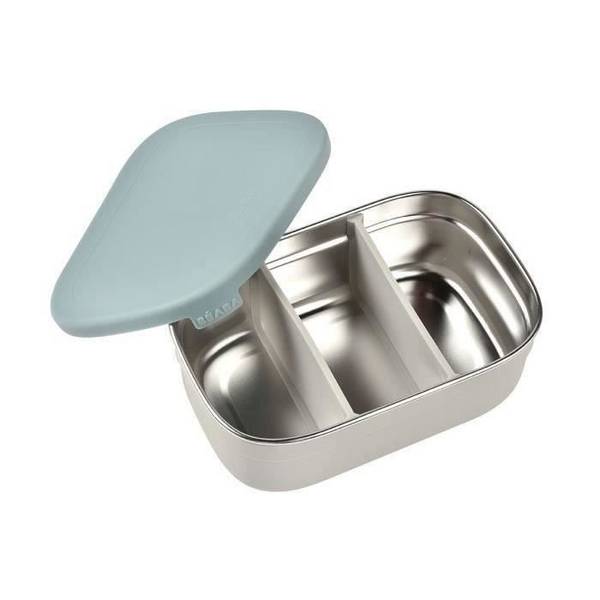 BEABA RVS Kinderlunchbox - Siliconen Deksel - Velvet Grijs en Blauw