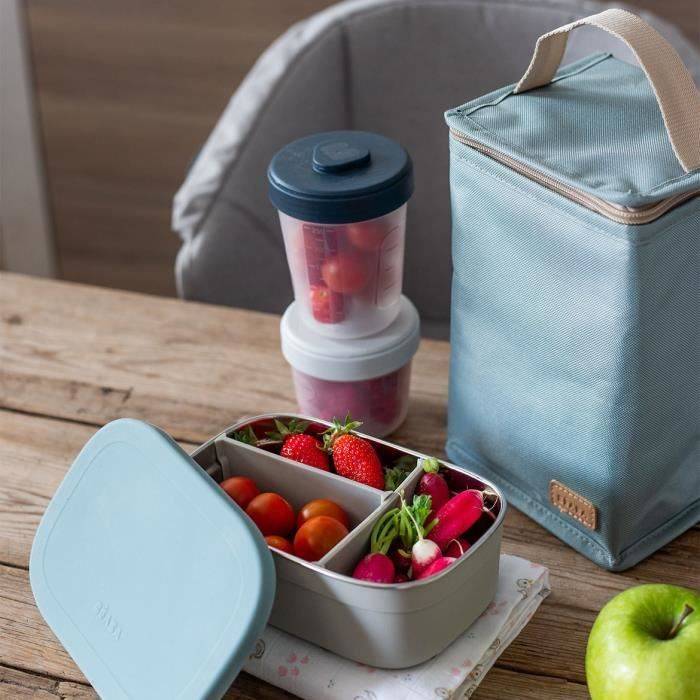 BEABA RVS Kinderlunchbox - Siliconen Deksel - Velvet Grijs en Blauw-2
