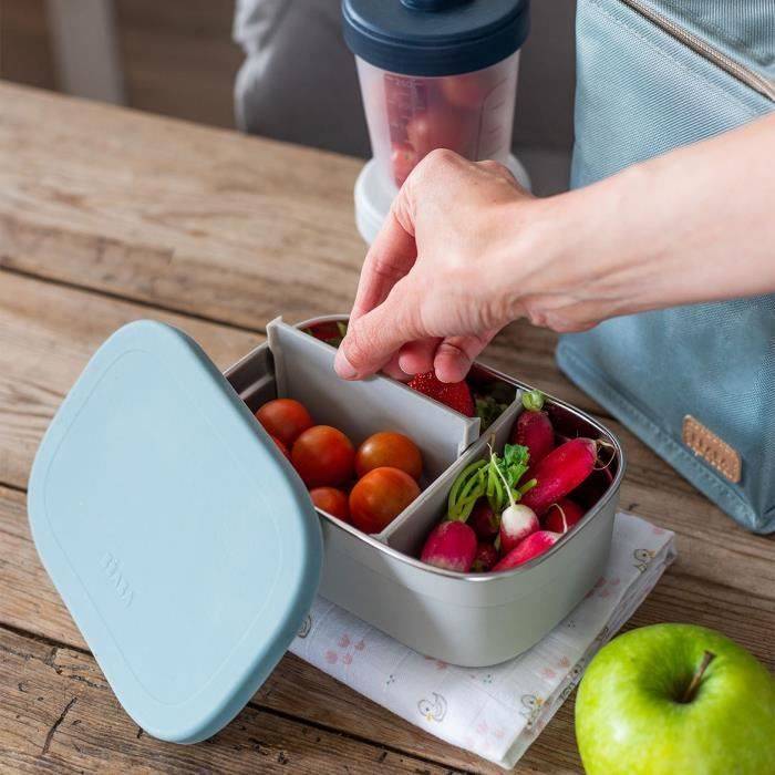 BEABA RVS Kinderlunchbox - Siliconen Deksel - Velvet Grijs en Blauw-3