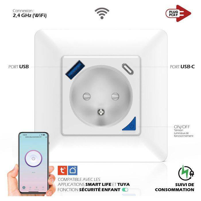 KYF Slimme Inbouwstopcontact - Wifi - Met Energieteller + USB- en USB-C-poorten-2