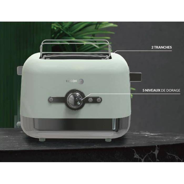 FAGOR Toaster FG1930 - 730-870W - 2 Slots - Opwarm-, Annuleer- en Ontdooi-functies - Groen-1