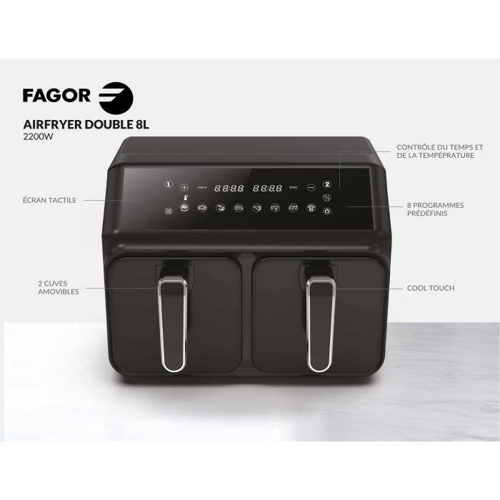 FAGOR Airfryer FG2X4L - 8 L - 2200 W - Dubbele 4 L Mand-4