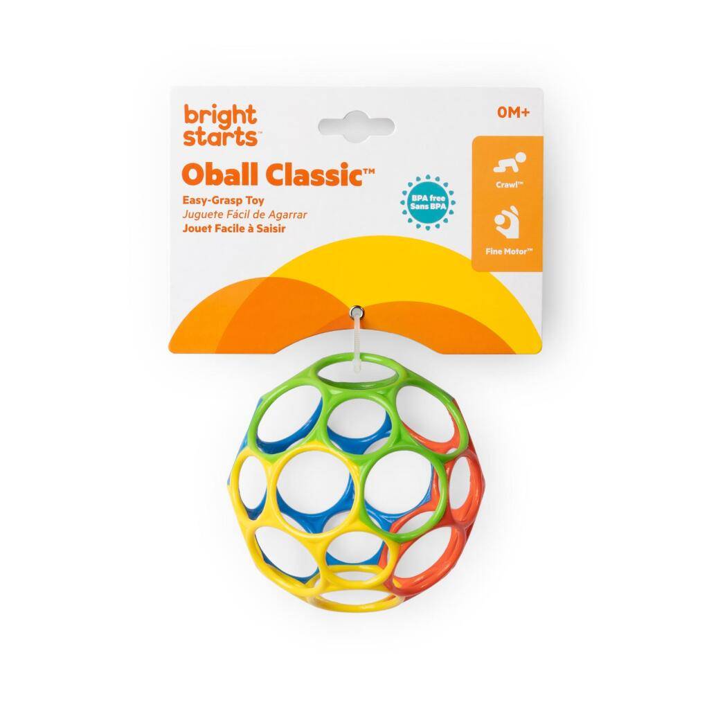 BRIGHT STARS Oball Classic Flexibele Bal, Makkelijk Vast Te Houden, Sensorisch Speelgoed, Multicolor 0 M+-0