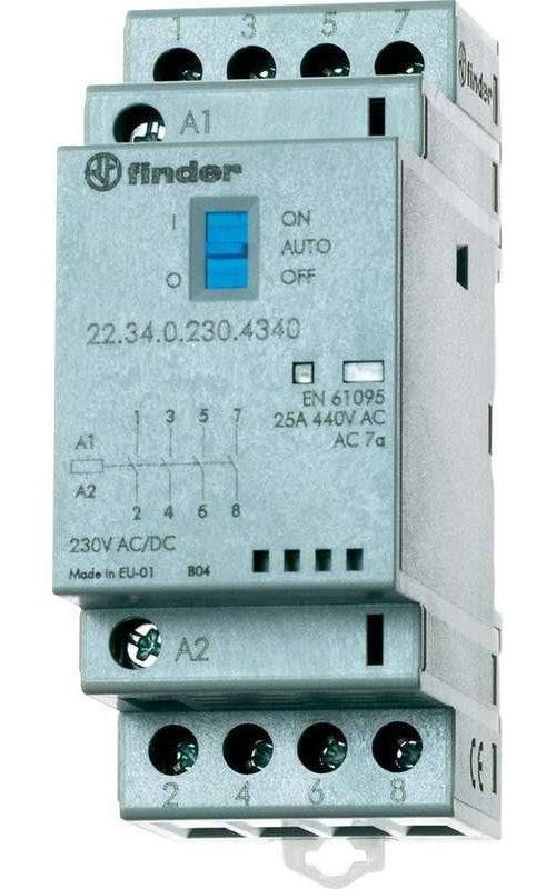 Finder Installatie Contactor voor 35 mm Rail 2 Normaal Open/2 Normaal Gesloten Contacten 22.34.0.230.1640 contacts/2-0
