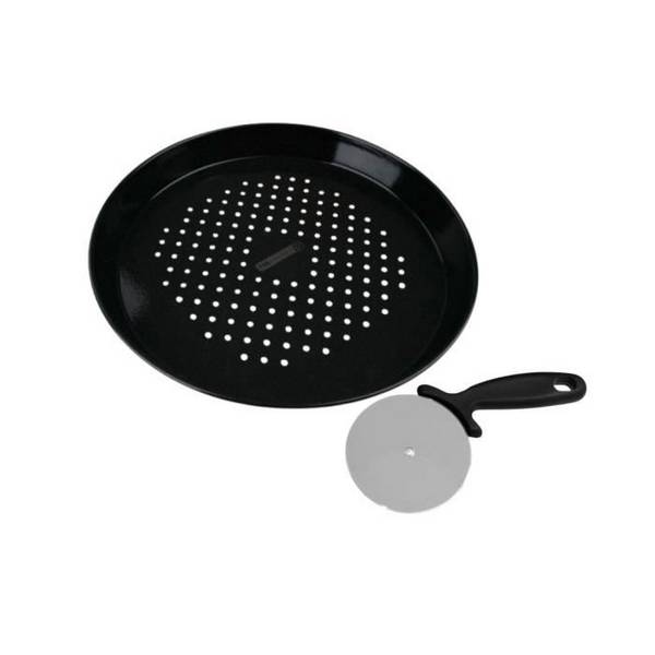 FACKELMANN PROFESSIONAL Pizzasteen en Snijset - 32 cm Perforated Pan - RVS Snijder