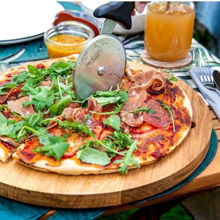 FACKELMANN PROFESSIONAL Pizzasteen en Snijset - 32 cm Perforated Pan - RVS Snijder-2