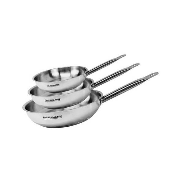 FACKELMANN Set van 3 Pannen - RVS - 20,24 en 28 cm - Geschikt voor Alle Hobs Inclusief Inductie
