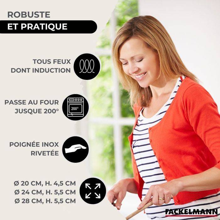 FACKELMANN Set van 3 Pannen - RVS - 20,24 en 28 cm - Geschikt voor Alle Hobs Inclusief Inductie-2
