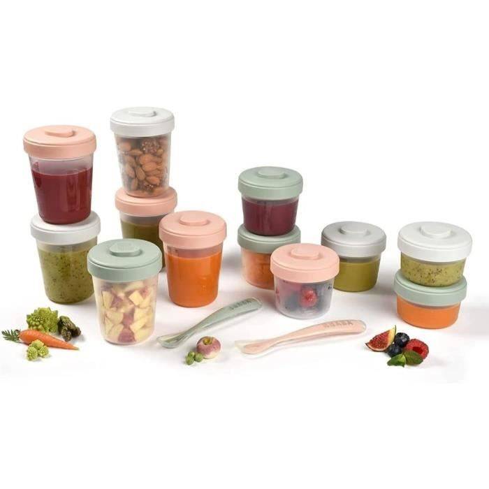 BÉABA 12-Porties Bewaarset met 2 Siliconen Lepels - Eerste Maaltijd Set - Eucalyptus 12-Portion-1