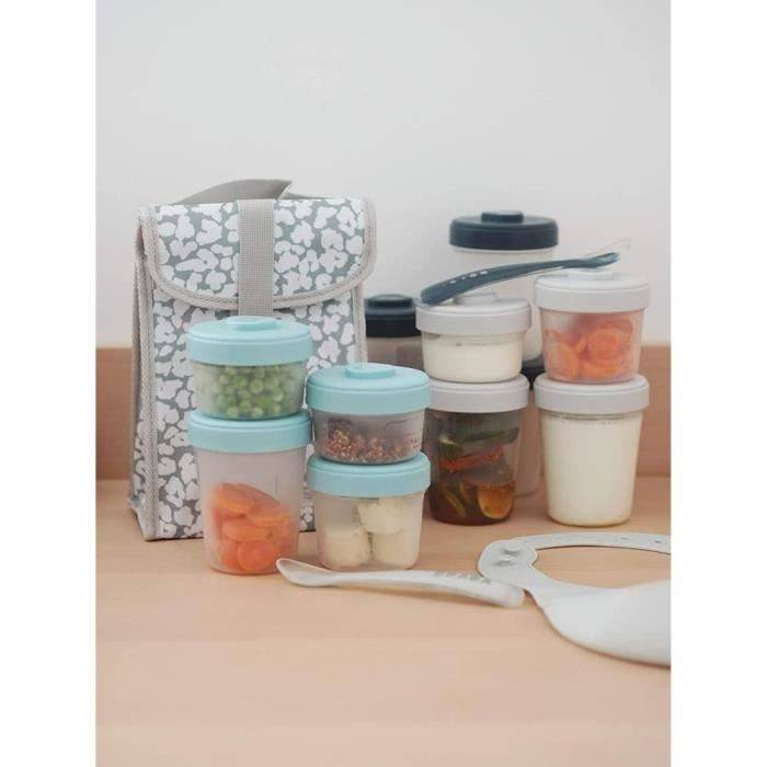 BÉABA 12-Porties Bewaarset met 2 Siliconen Lepels - Eerste Maaltijd Set - Eucalyptus 12-Portion-4