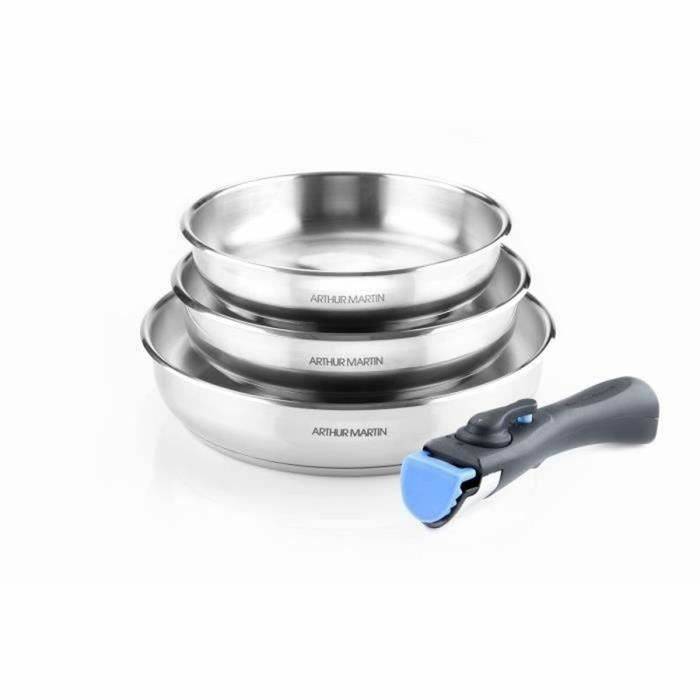 Arthur Martin Koekenpannenset - AM1410 - RVS - 20-24-26 cm - Verwijderbare Handgreep 3-Piece-1