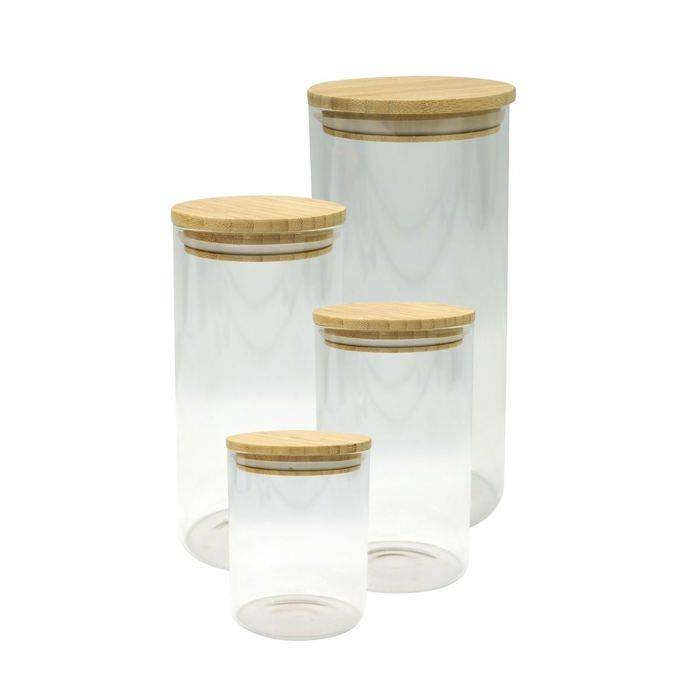 FACKELMANN Set van 4 Glazen Opbergcontainers - Natuurlijk - Bamboe Deksel-0
