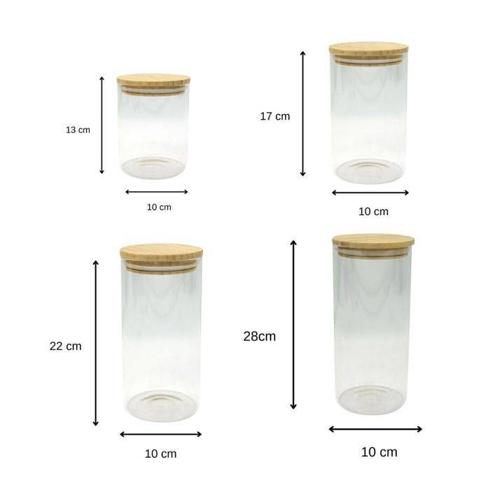 FACKELMANN Set van 4 Glazen Opbergcontainers - Natuurlijk - Bamboe Deksel-2