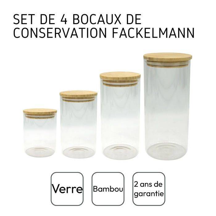 FACKELMANN Set van 4 Glazen Opbergcontainers - Natuurlijk - Bamboe Deksel-3
