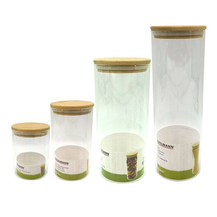 FACKELMANN Set van 4 Glazen Opbergcontainers - Natuurlijk - Bamboe Deksel-4