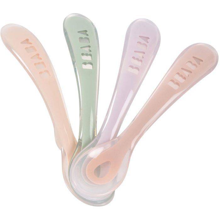BEABA Set van 4 Silikonlepels voor het Leren Eten van de Baby - Ergonomisch en Flexibel Ontwerp-0