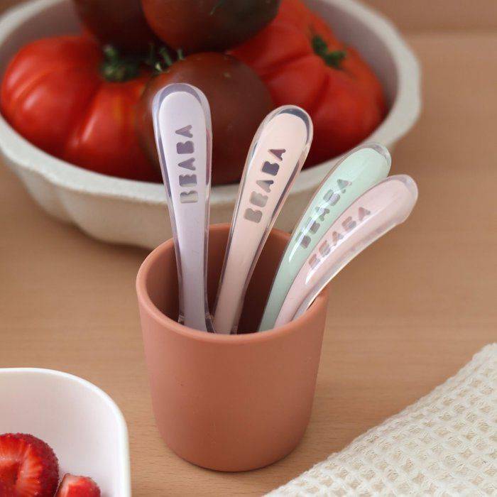 BEABA Set van 4 Silikonlepels voor het Leren Eten van de Baby - Ergonomisch en Flexibel Ontwerp-1