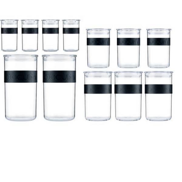 BODUM Opbergpotten - PRESSO SET - 12 Plastic Potten met Luchtdichte Deksel