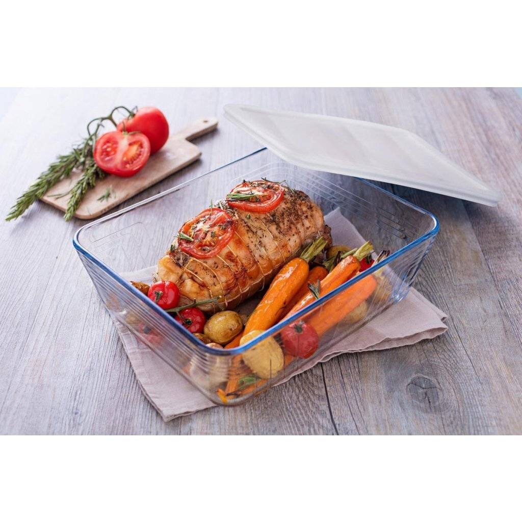 Pyrex Rechthoekige Opbergdoos 1,5 L - Borosilicaatglas - 22 x 17 cm met Plastic Deksel-1